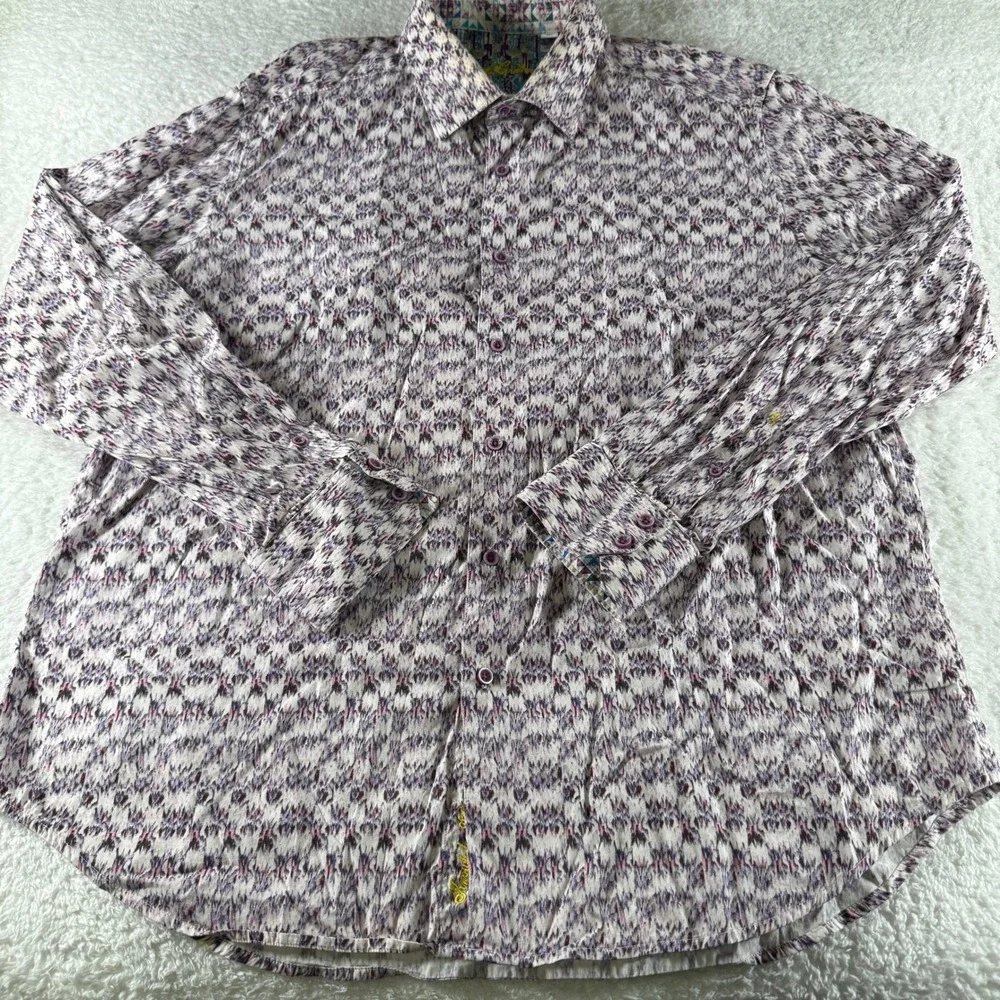 Y2K Robert Graham Dress Shirt Button Up AOP Geometric Flip Cuff 2XL XXL Purple